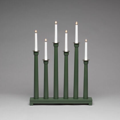 Elljusstake 6 ljus trä grön