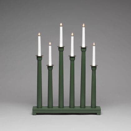 Elljusstake 6 ljus trä grön