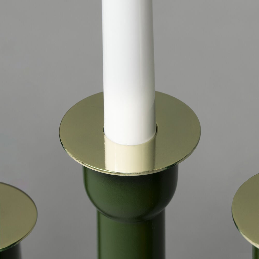 Candlestick wood 4 bulbs green