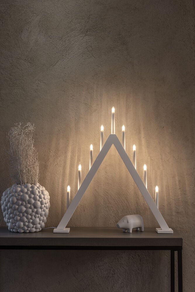 Elljusstake 9 ljus trä grå