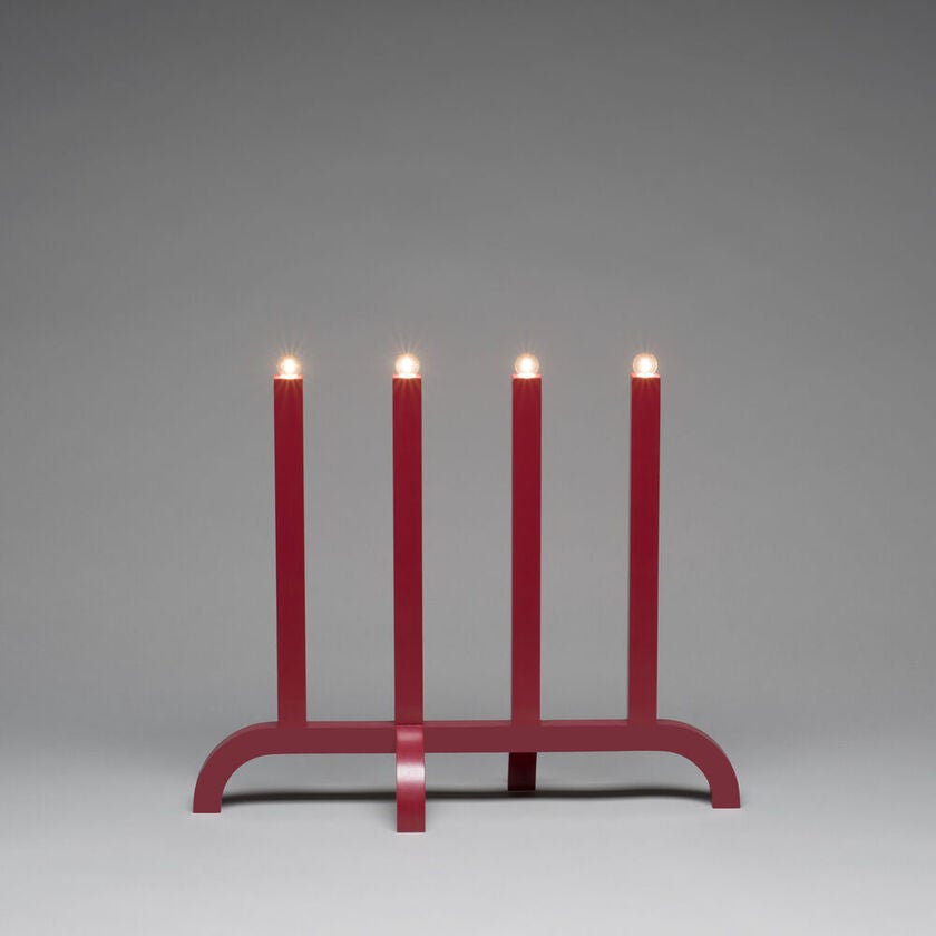 Elljusstake 4 ljus trä röd