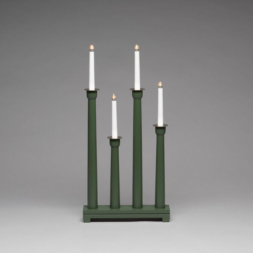 Candlestick wood 4 bulbs green