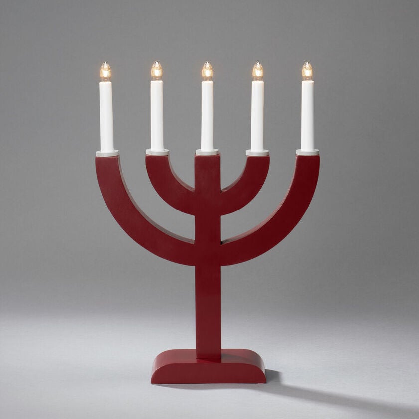 Elljusstake 5 ljus trä röd