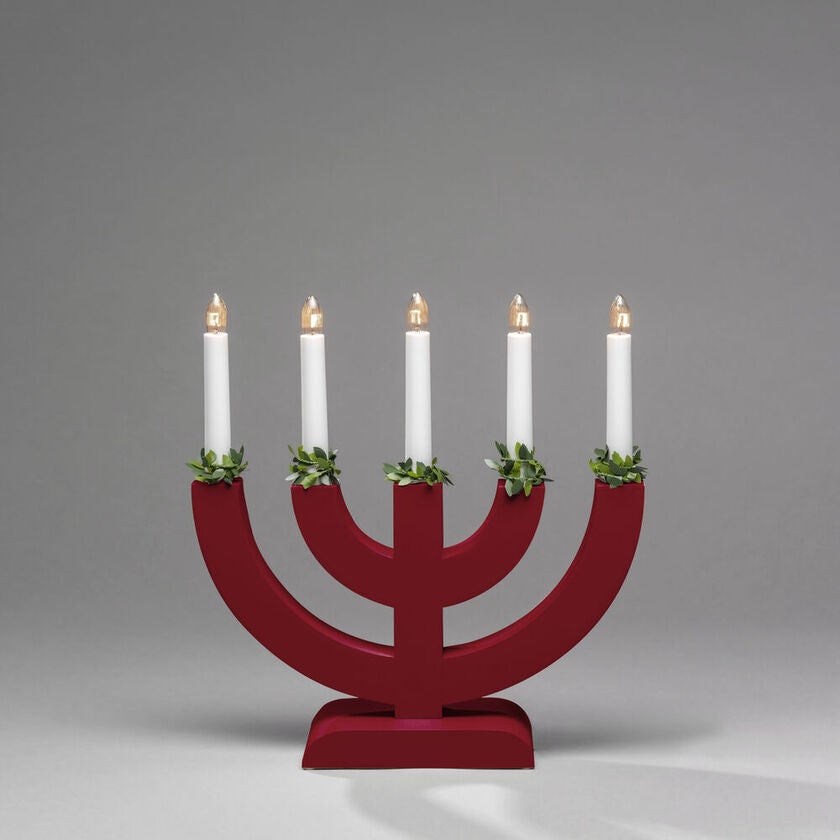 Candlestick wood 5 bulbs red