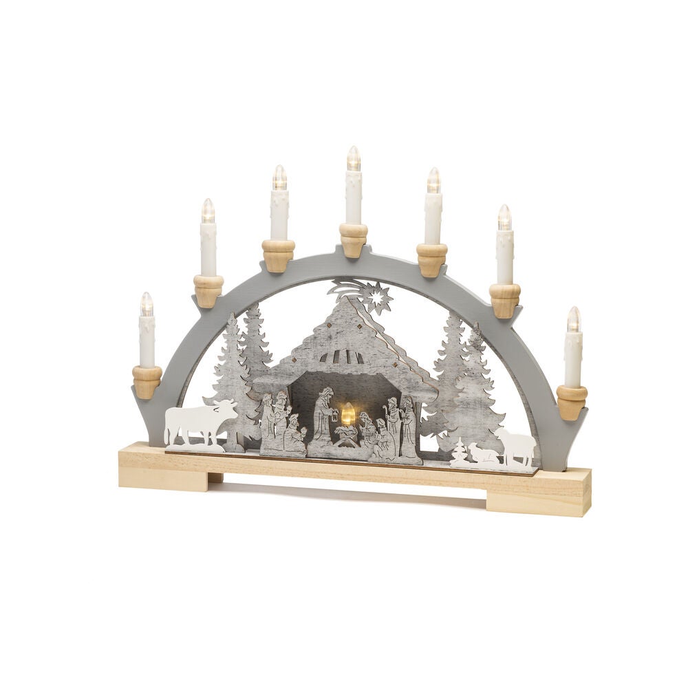 LED Holzsilh., 7 Kerzen 10 w.w