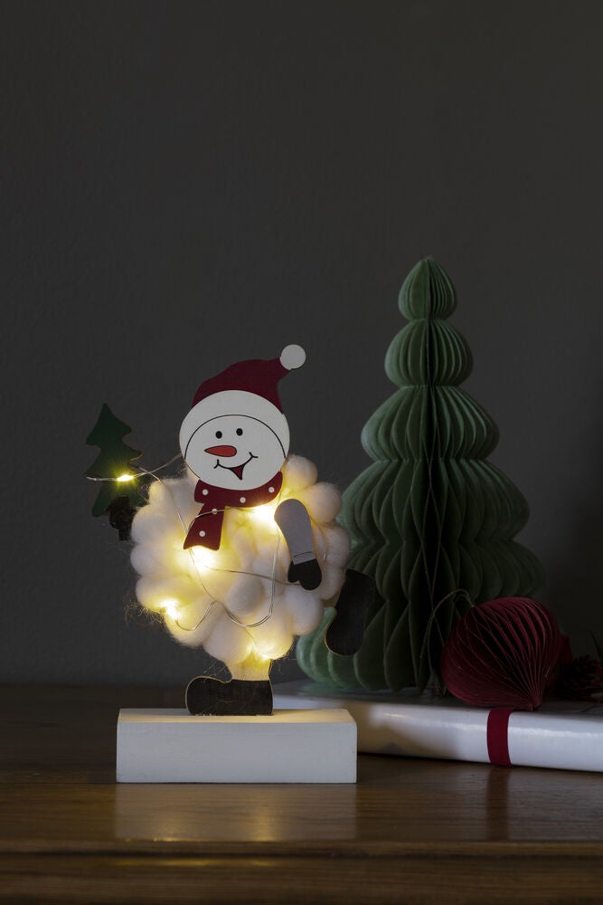 B/O Snögubbe trä&bomull 6 LED