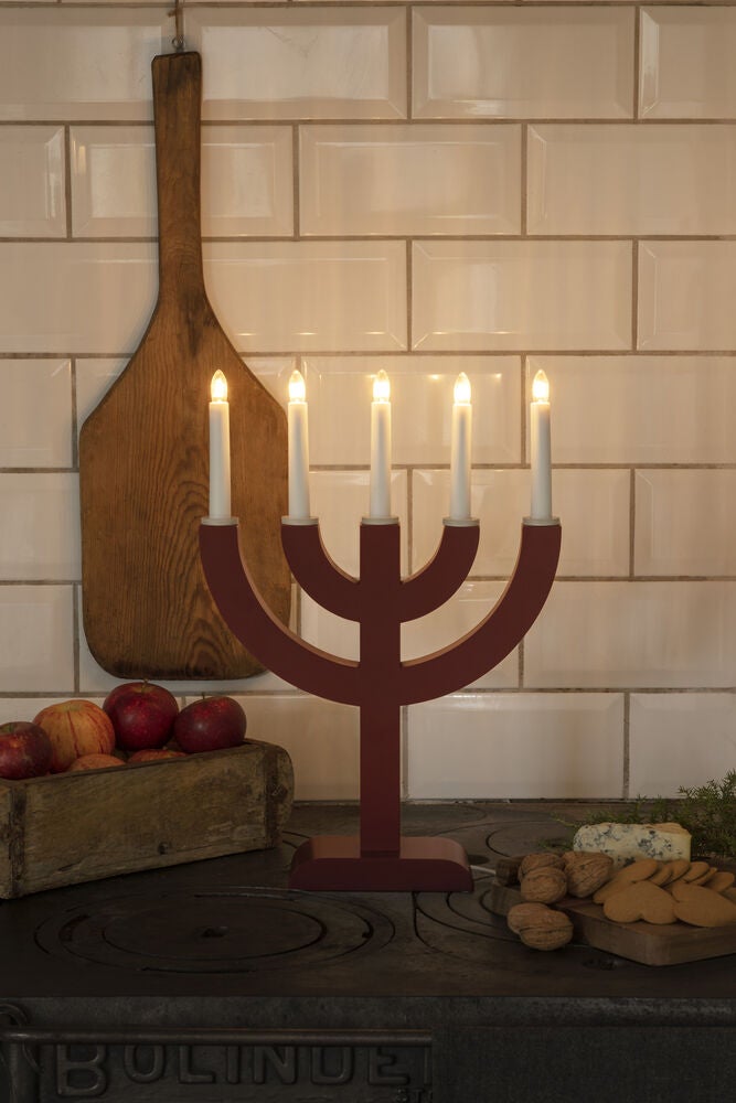 Elljusstake 5 ljus trä beige