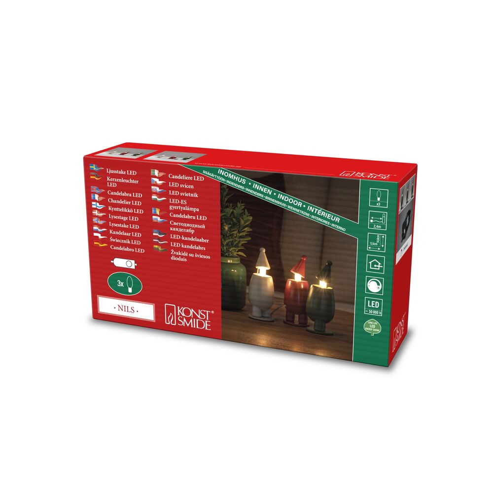 Elljusstake 3 ljus trä LED