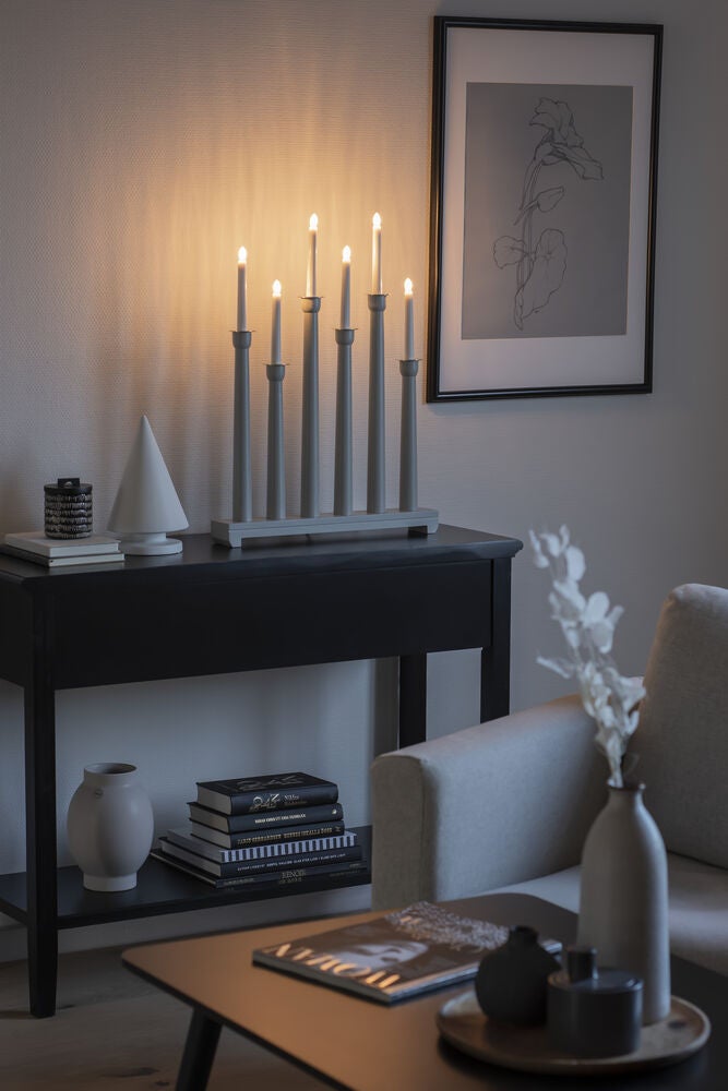 Elljusstake 6 ljus trä grön