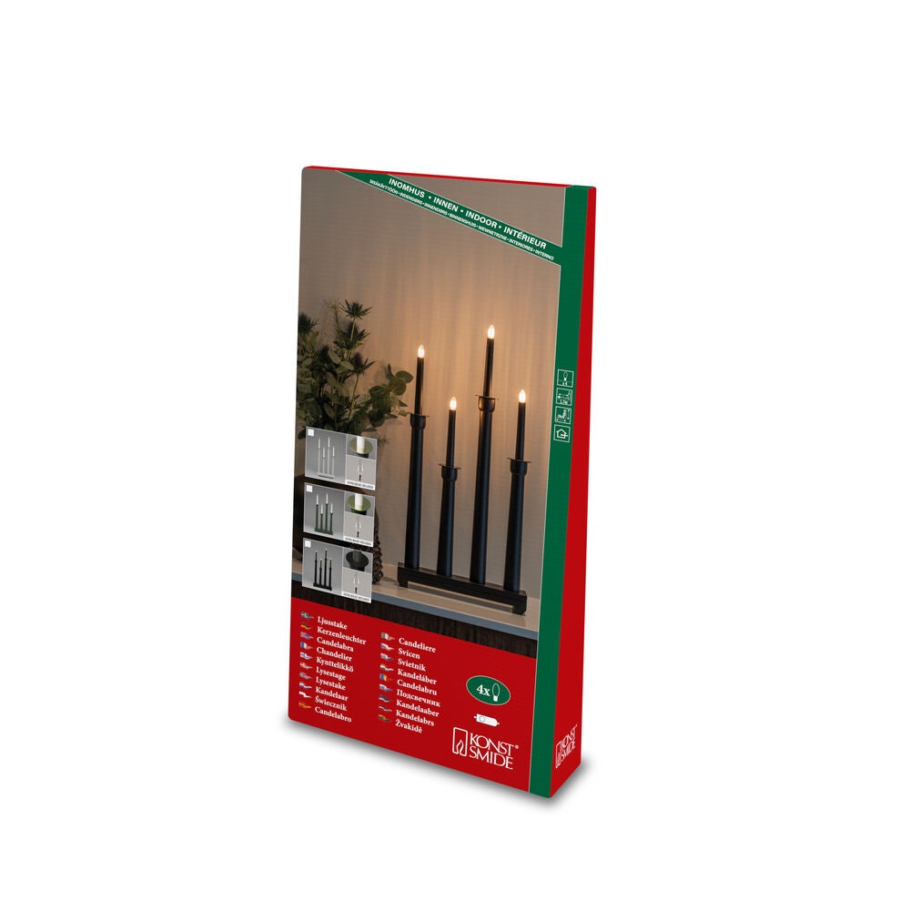 Candlestick wood 4 bulbs green