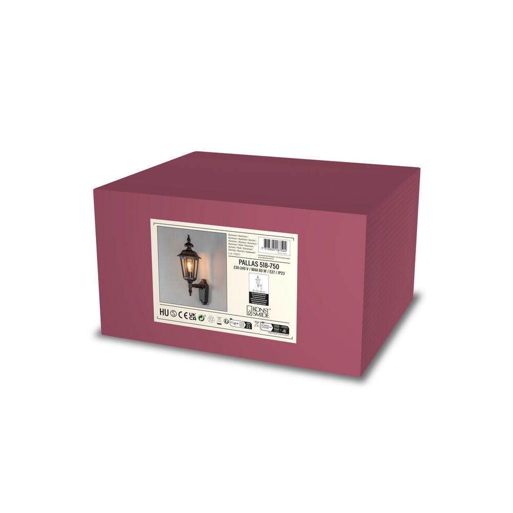 Pallas vägglykta upp E27 svart