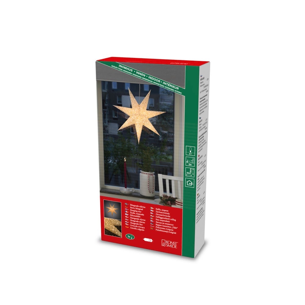 Pappersstjärna vit/guld 60cm