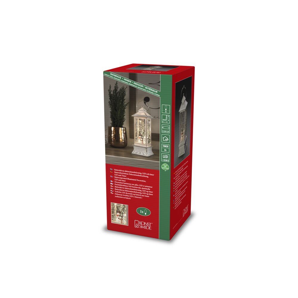 Water Lantern Wht B/O Snowman