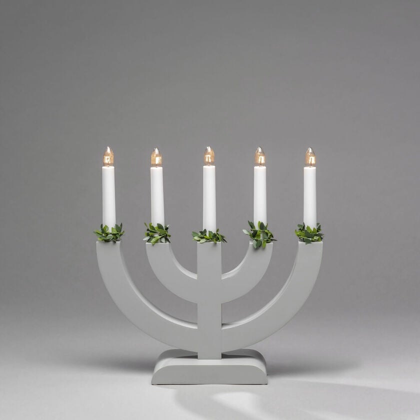 Candlestick wood 5 bulbs grey