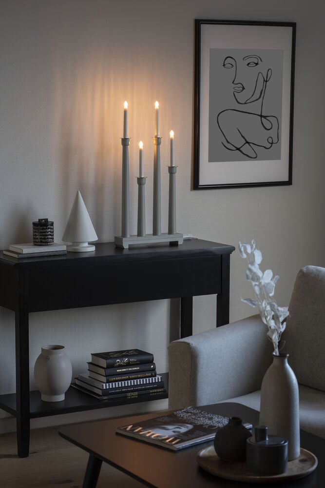 Candlestick wood 4 bulbs grey