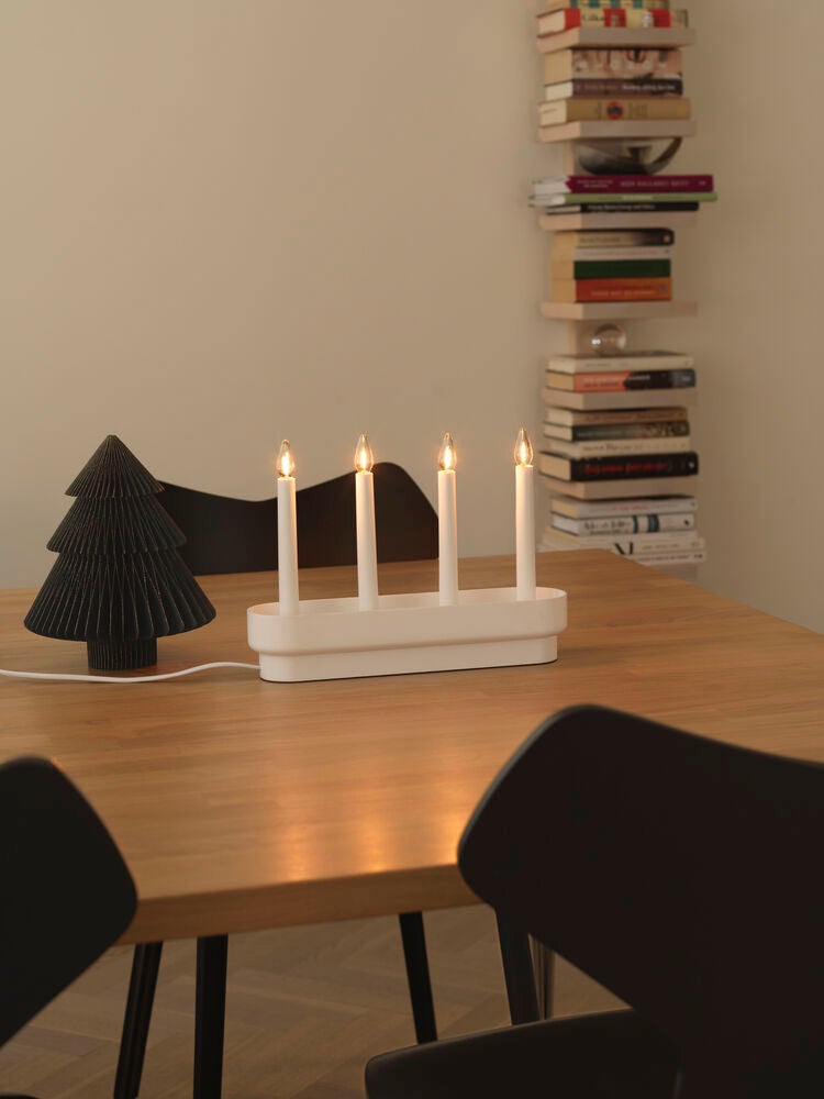 Elljusstake 4 ljus trä/plast