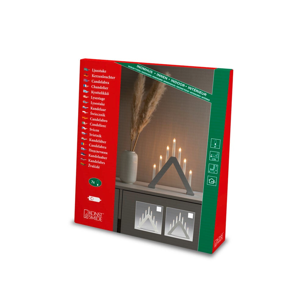 Elljusstake 7 ljus trä vit