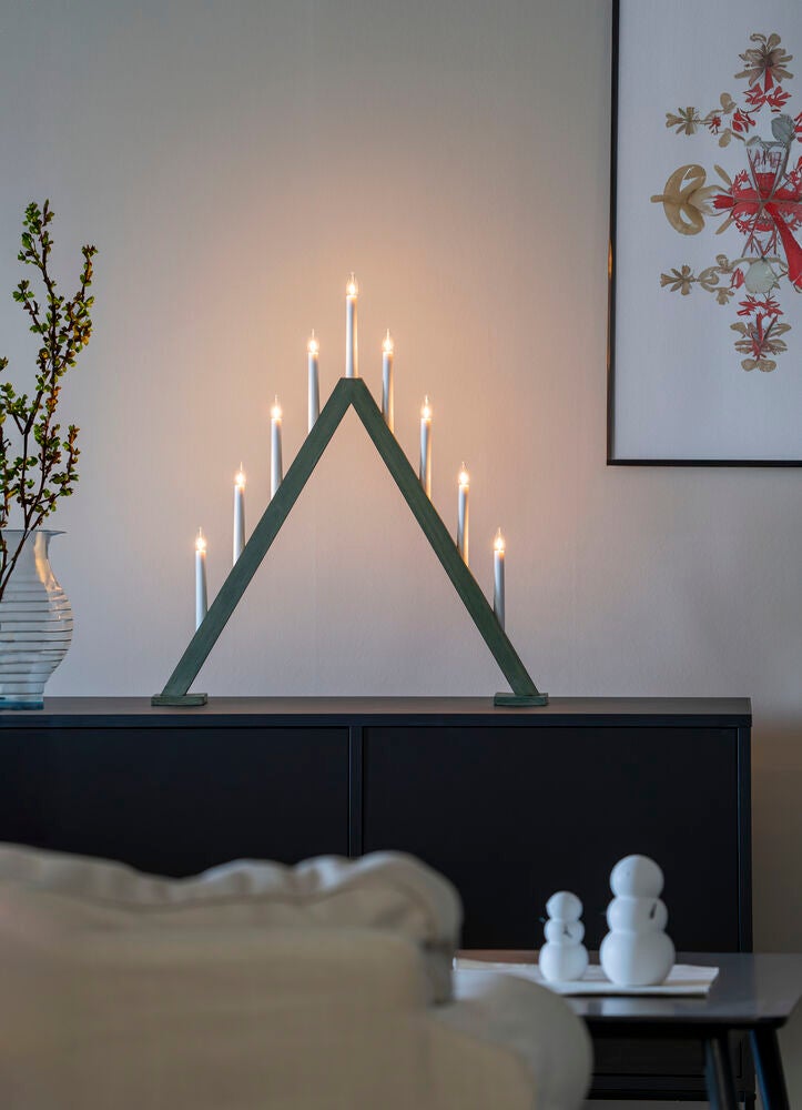 Träljusstake 9 lampor, grön