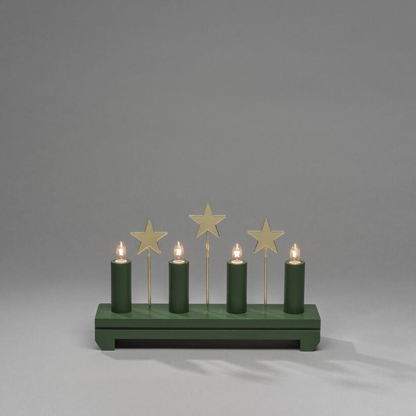 Elljusstake 4 ljus trä grön