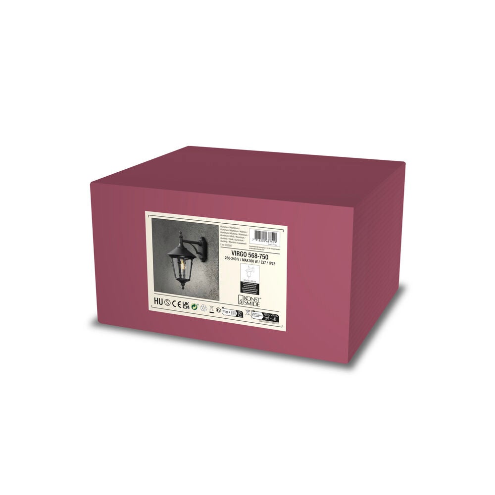 Virgo vägglykta ned E27 svart