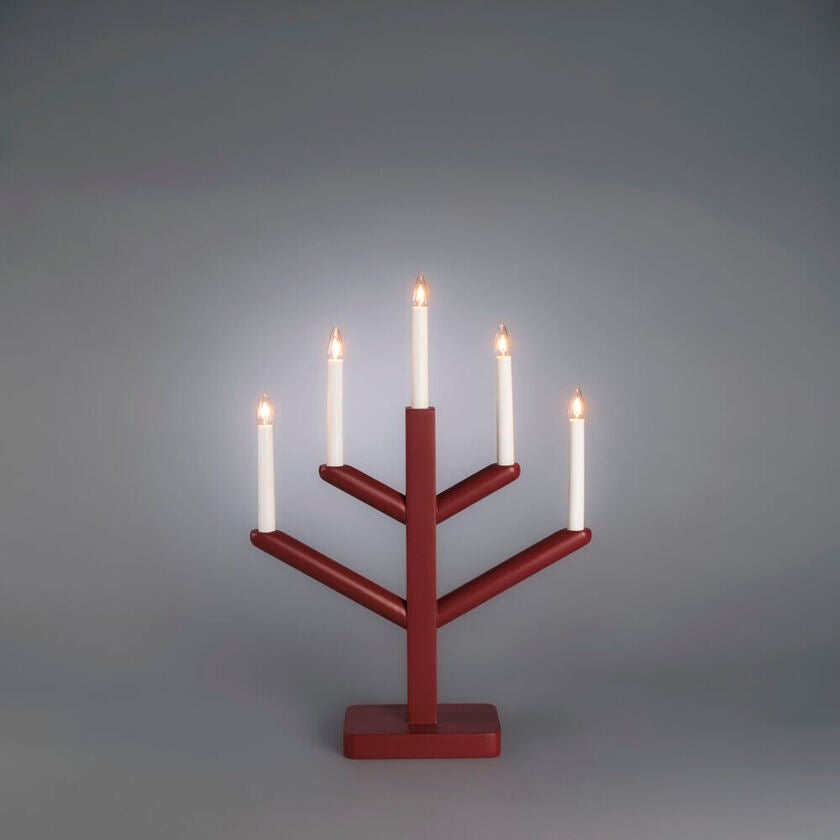 Holzleuchter Holz 5 Lampen Rot