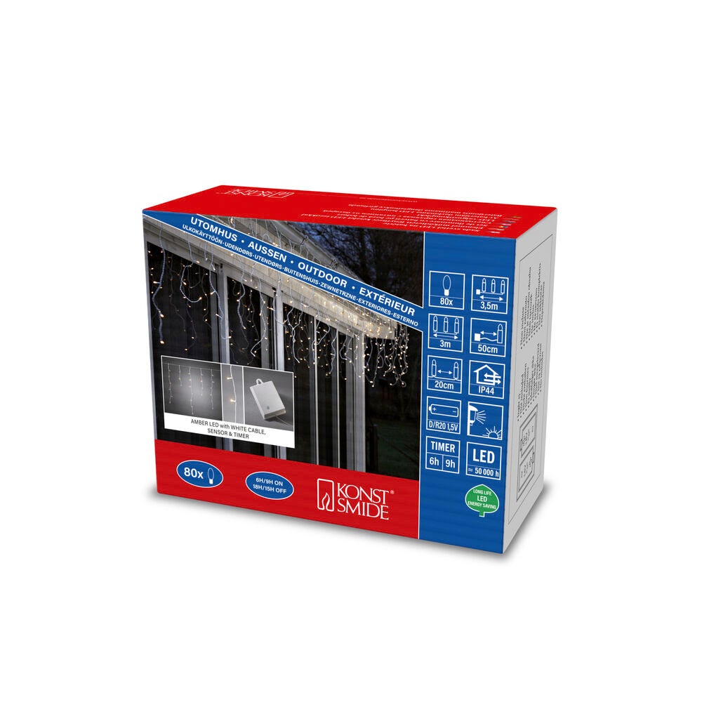 80 LED Icicles Ambr Timer B/O