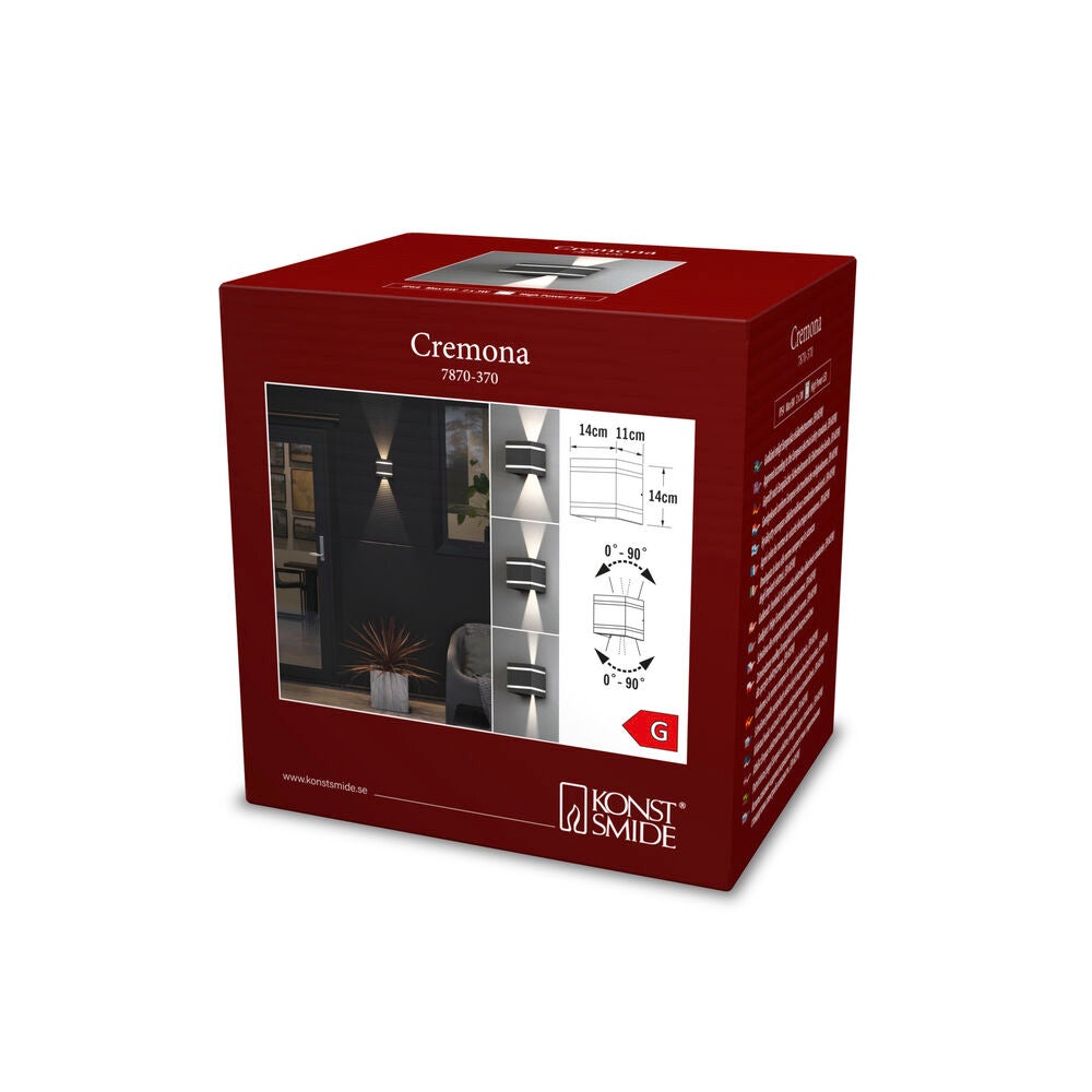 Cremona vägglykta LED m.grå