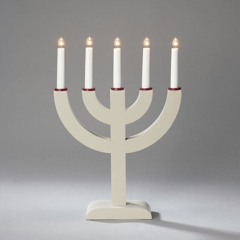 Elljusstake 5 ljus trä beige