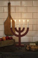 Elljusstake 5 ljus trä beige