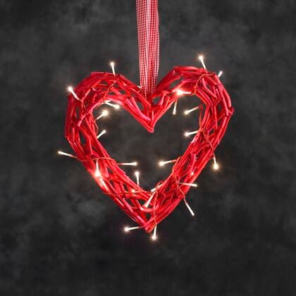 LED Holzsilhouette Herz, rot,