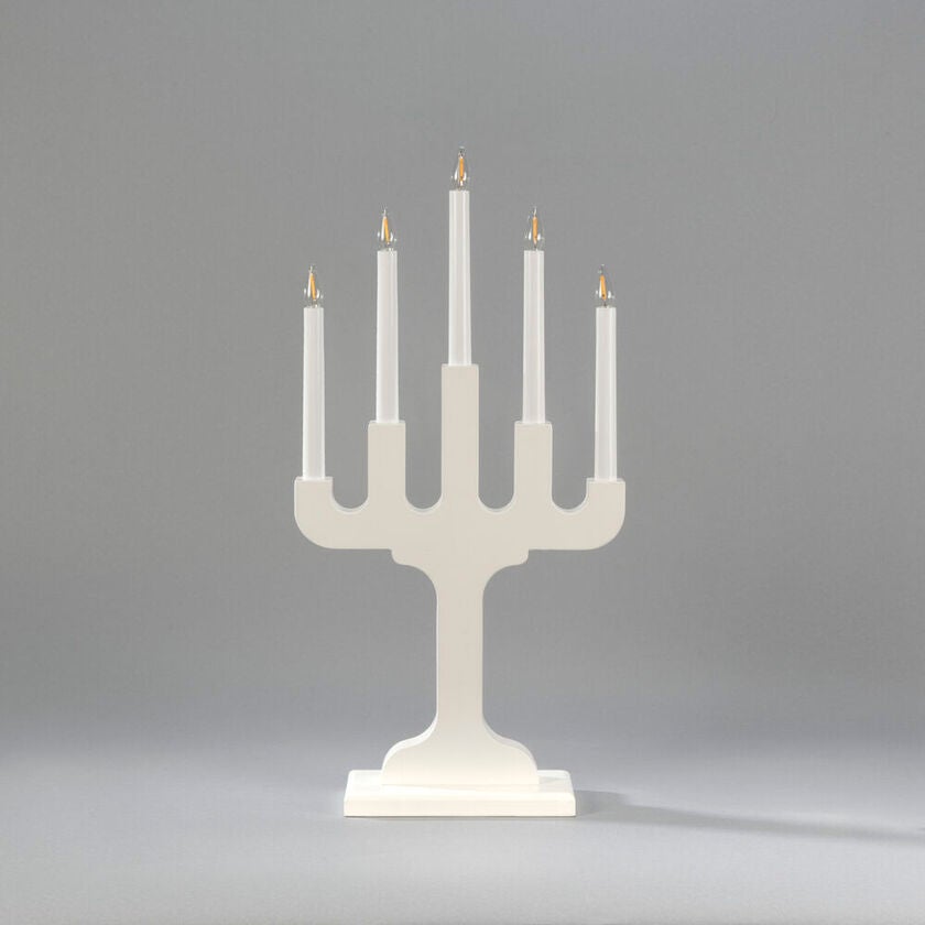 Elljusstake 5 ljus trä vit