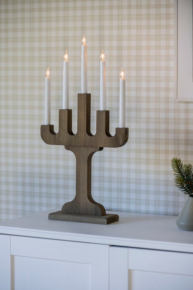 Elljusstake 5 ljus trä vit