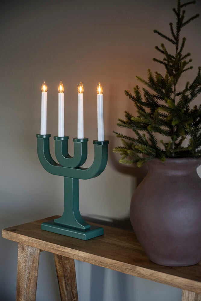 Elljusstake 4 ljus trä svart