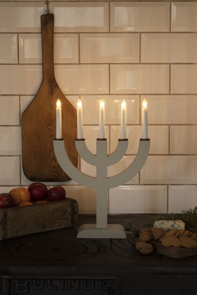 Elljusstake 5 ljus trä beige