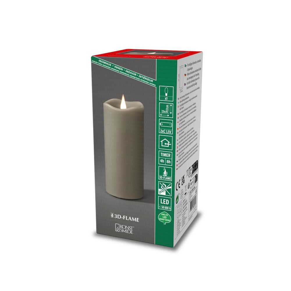 Vaxljus 7,5x17cm LED grå