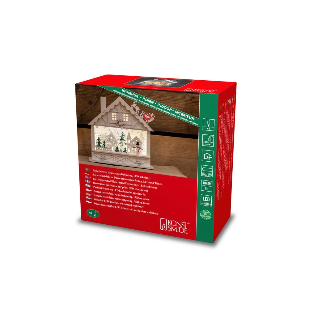 B/O Siluett Hus trä 4 LED