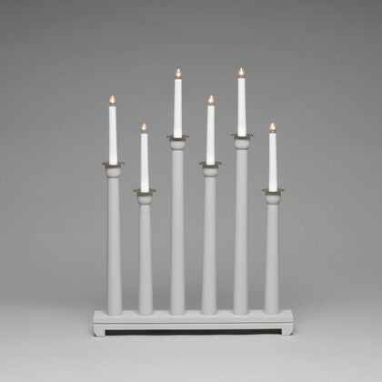 Elljusstake 6 ljus trä grå