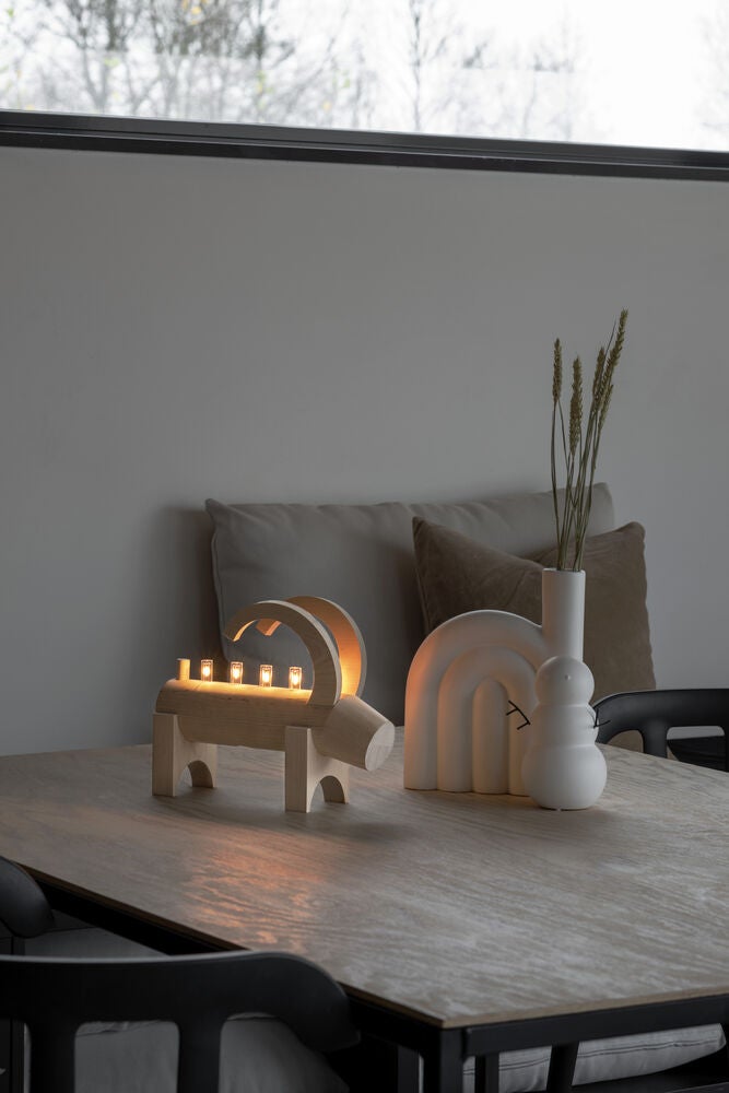 Elljusstake 5 ljus trä natur