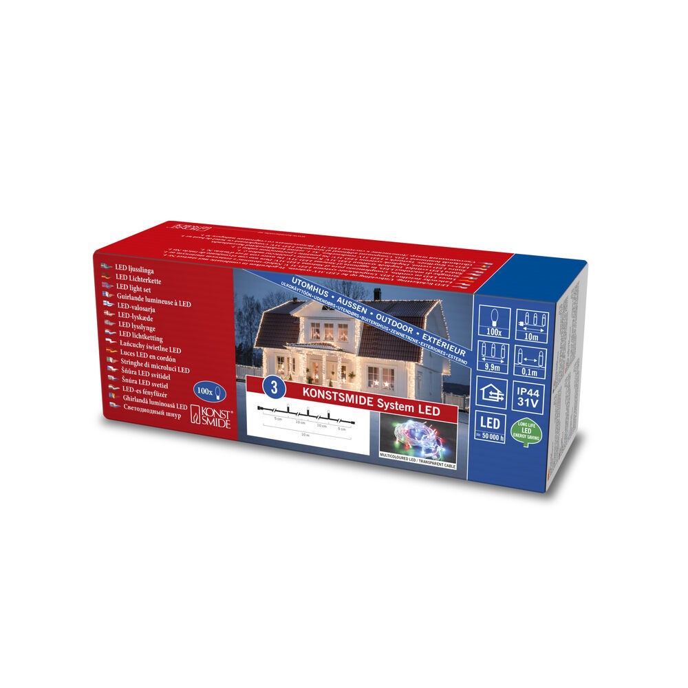 100 Multi Col LED String Clear