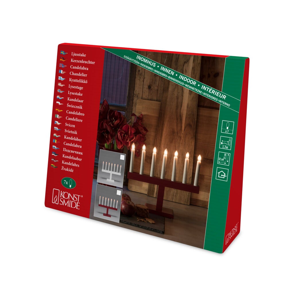 Candlestick wood 7bulbs, red