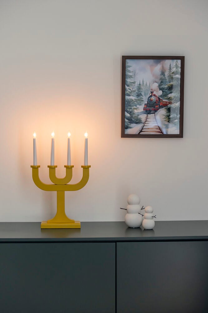 Elljusstake 4 ljus trä svart