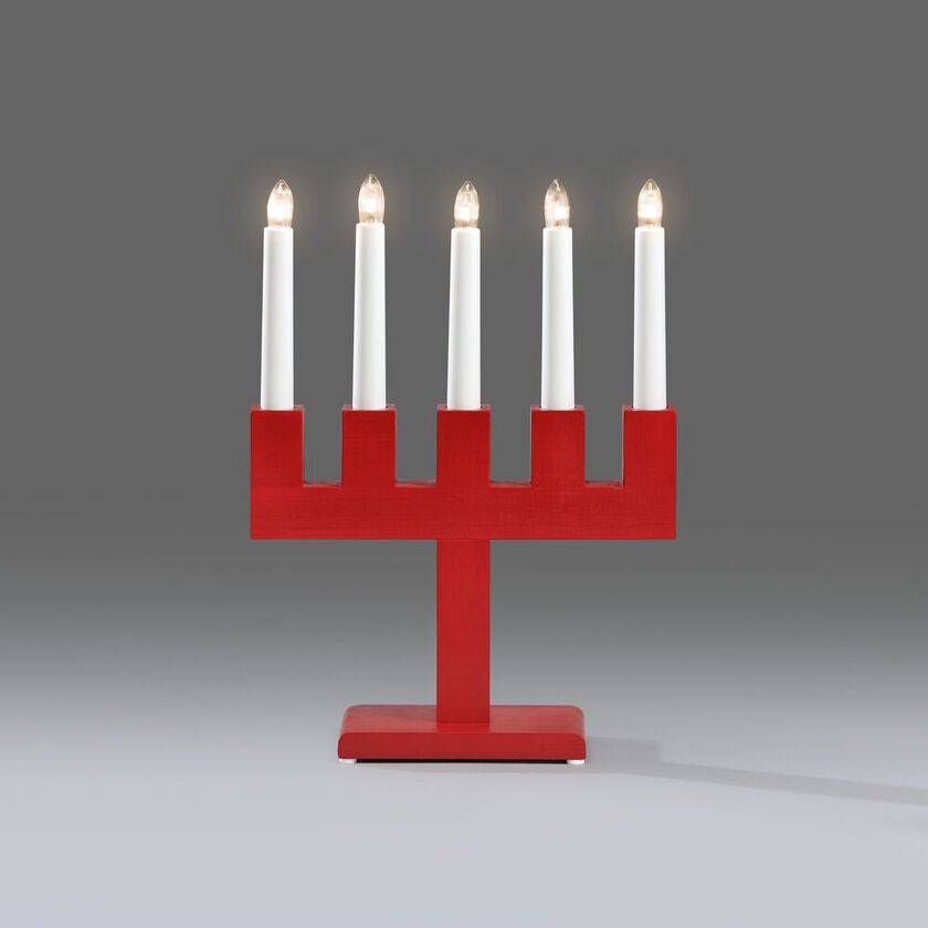 Elljusstake 5 lj trä röd