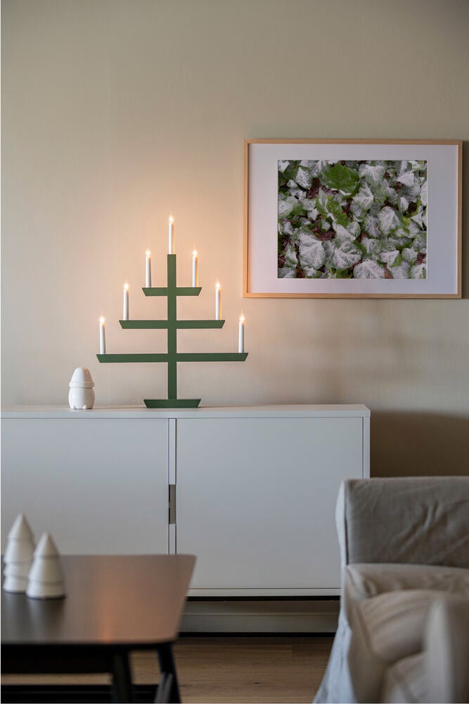 Träljusstake 7 lampor Grön 