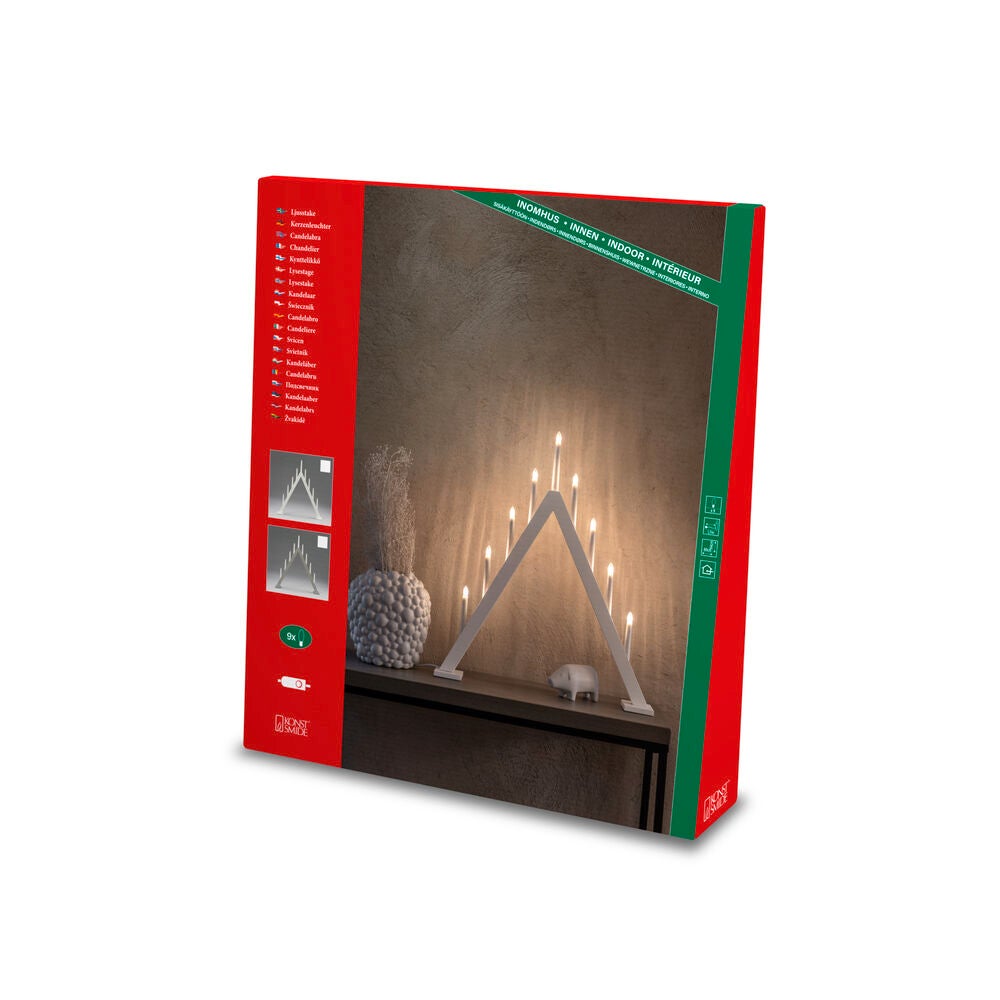 Elljusstake 9 ljus trä grå