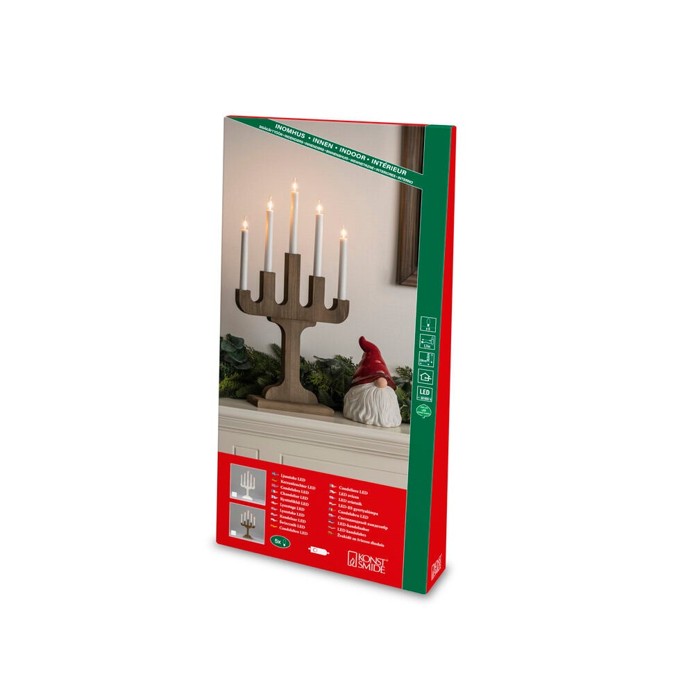 Elljusstake 5 ljus trä valnöt