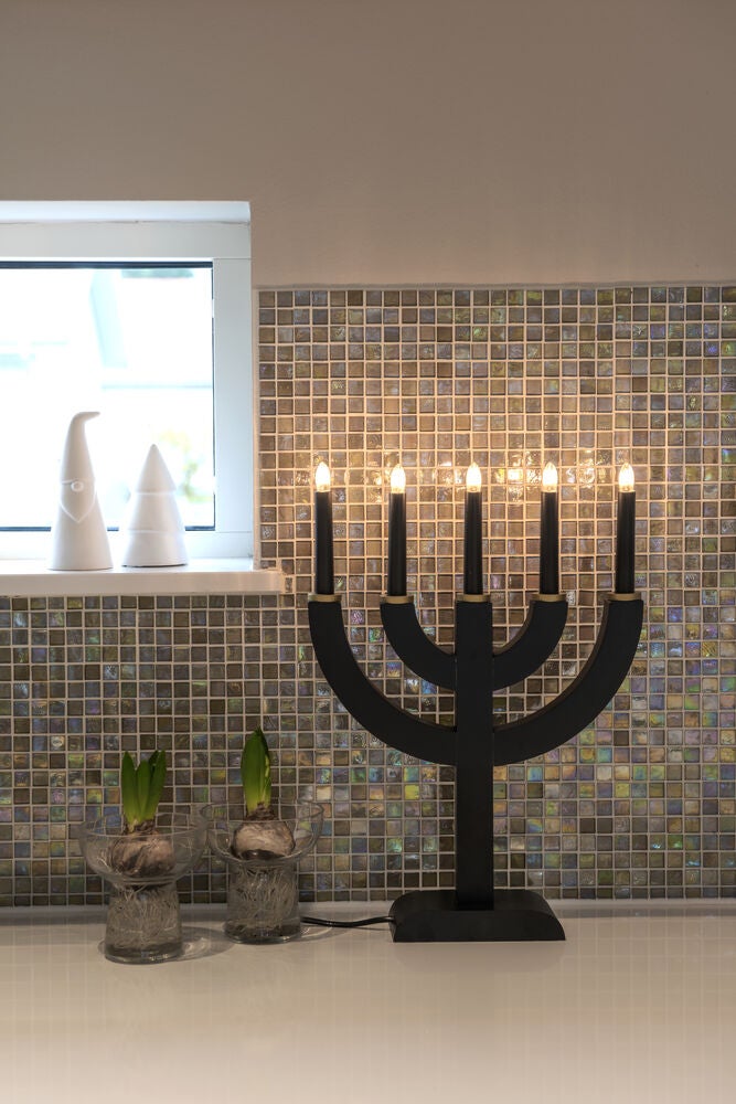 Elljusstake 5 ljus trä beige