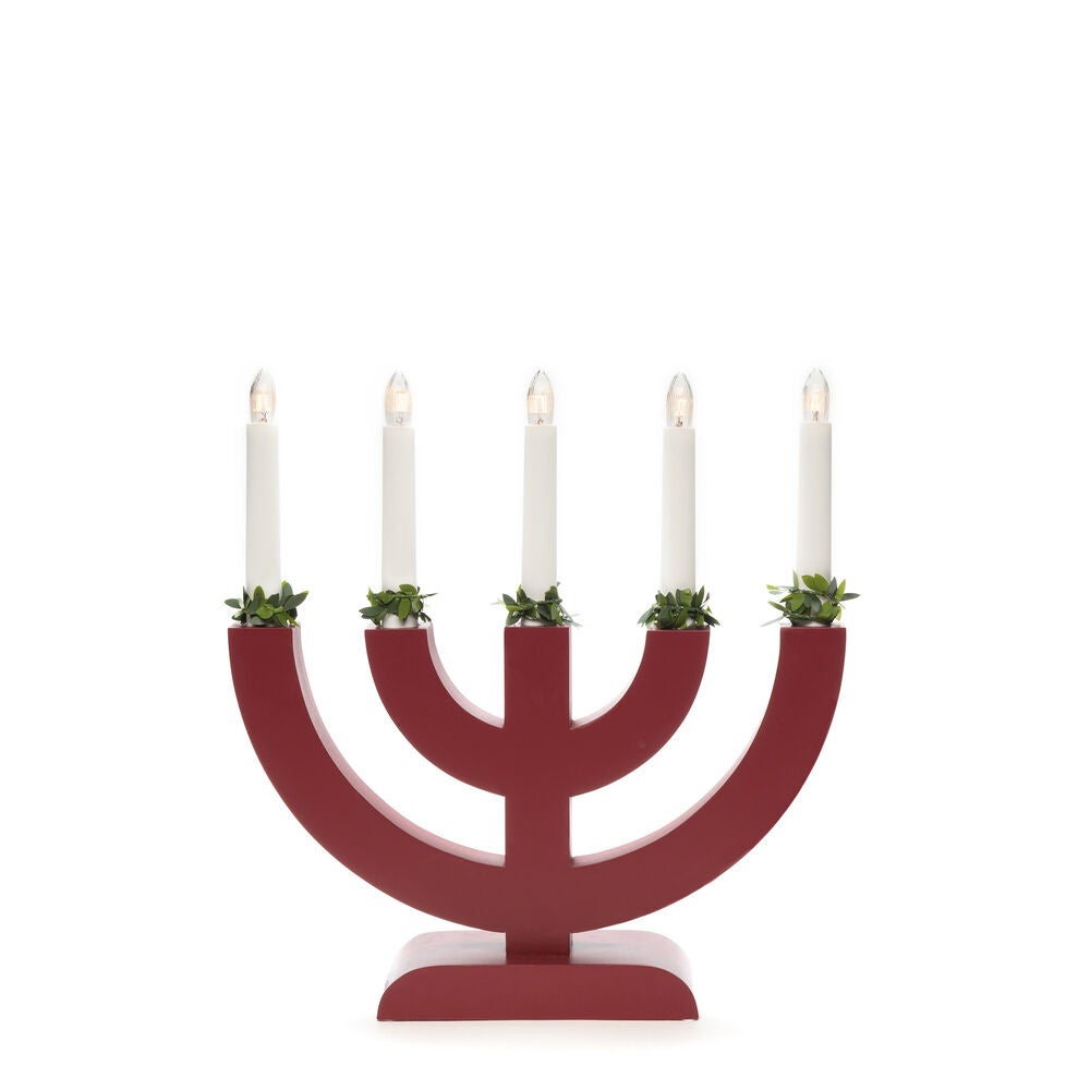 Candlestick wood 5 bulbs red