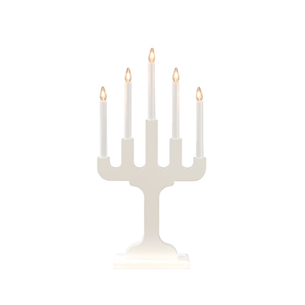 Elljusstake 5 ljus trä vit