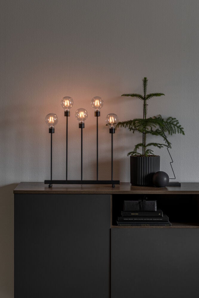 Elljusstake 5 ljus met. svart