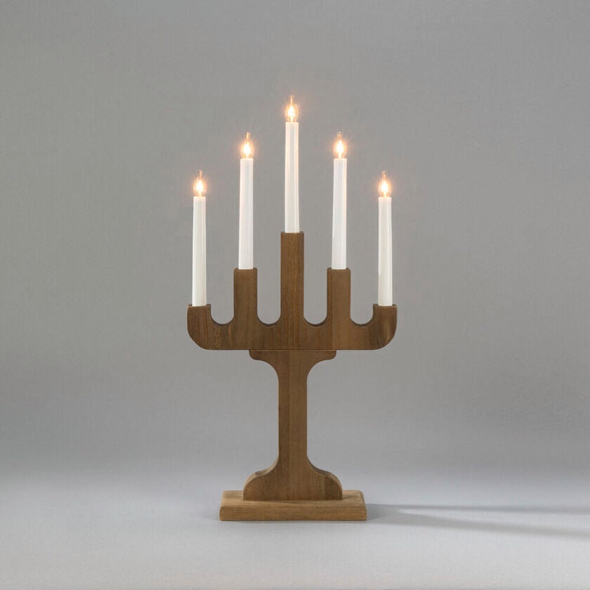 Elljusstake 5 ljus trä valnöt